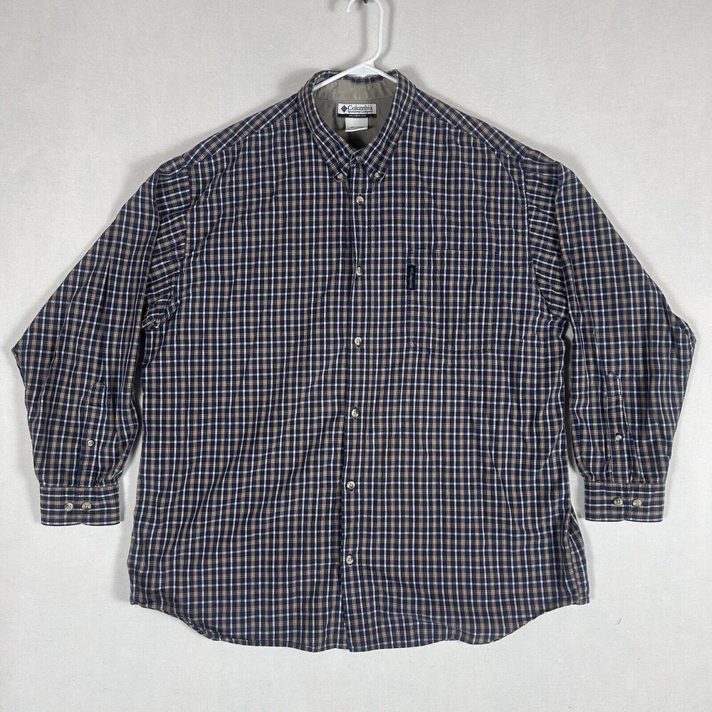 Columbia Hiking Button Up Shirt Mens Size XXL Plaid Outdoors Camping Fishing 2XL